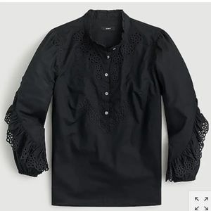 J Crew black ruffle sleeve top xsmall